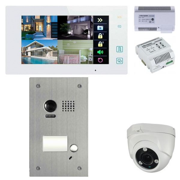 TMEZON 1080P 4-Draht Video Türsprechanlage 7" Monitor 2x AHD Überwachungskamera